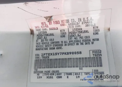 1993 Ford F150 z USA, uszkodzony, nr VIN 1FTEX15Y7PKB90058